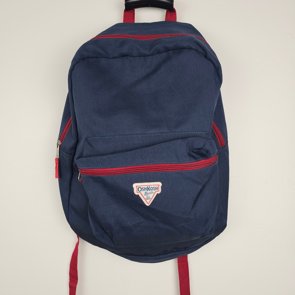 OshKosh B'gosh Backpack Kids OS Navy Blue Canvas School Bag Red Trim